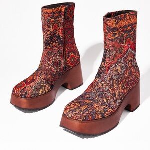 Woven Pattern Platform Ankle Boots - Multi